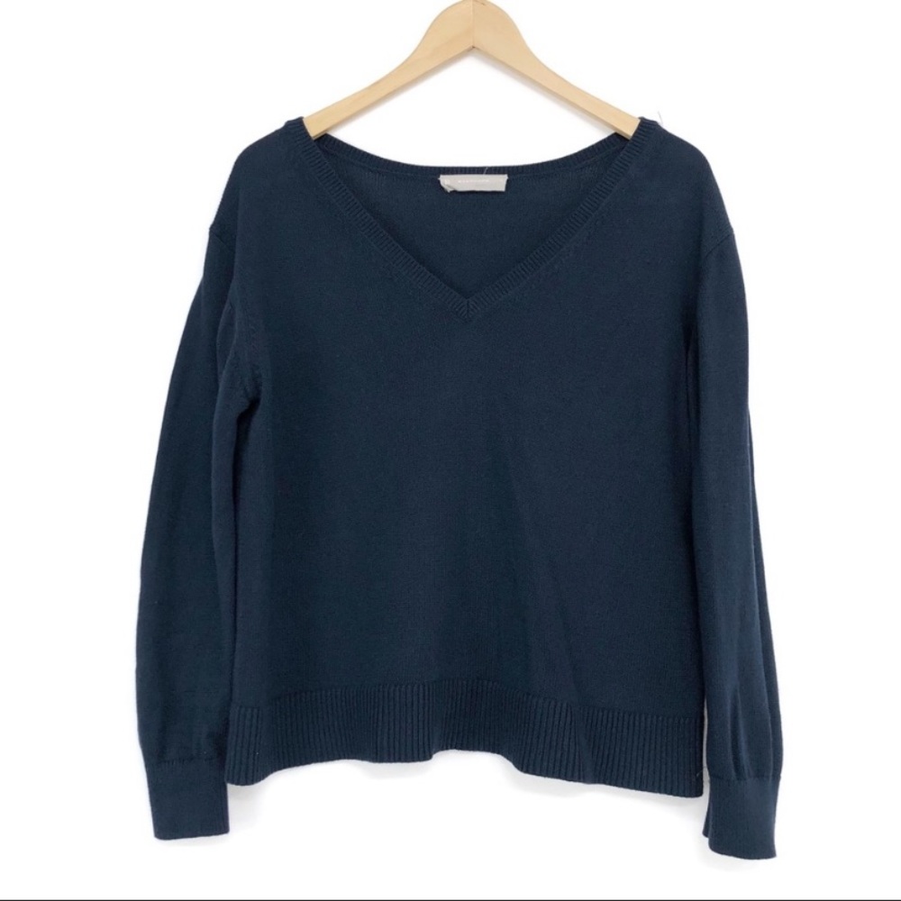 EVERLANE The Soft Cotton V-Neck Sweater Navy S